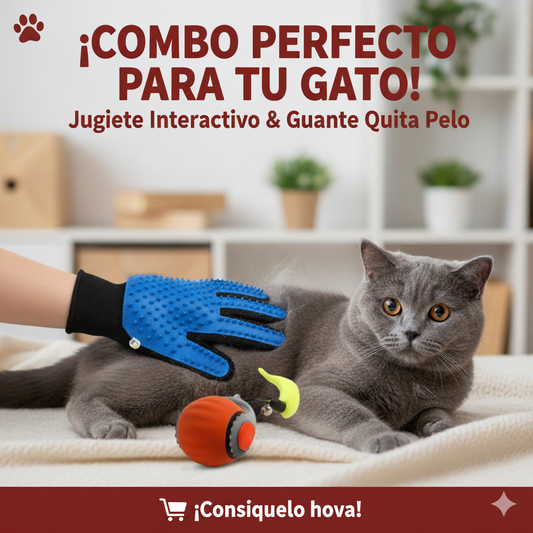 COMBO PLUS JUGUETE INTERACTIVO + GUANTE QUITA PELOS DE GATO